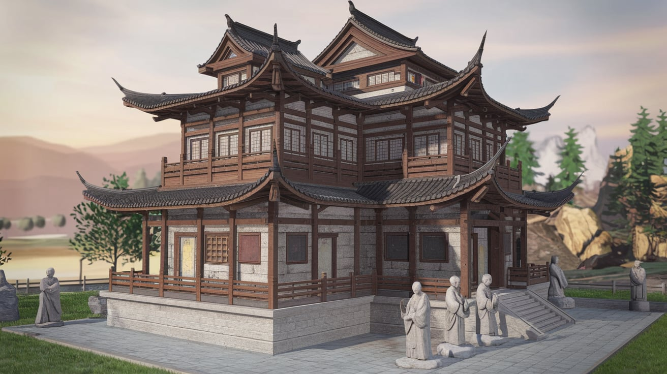 Shaolin Temple 3D Model Front View